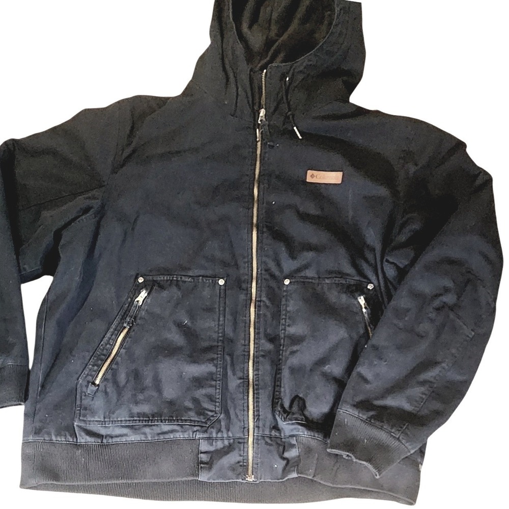 Columbia Men's Black Hooded Work Jacket XXL Full Zip Utility Pockets